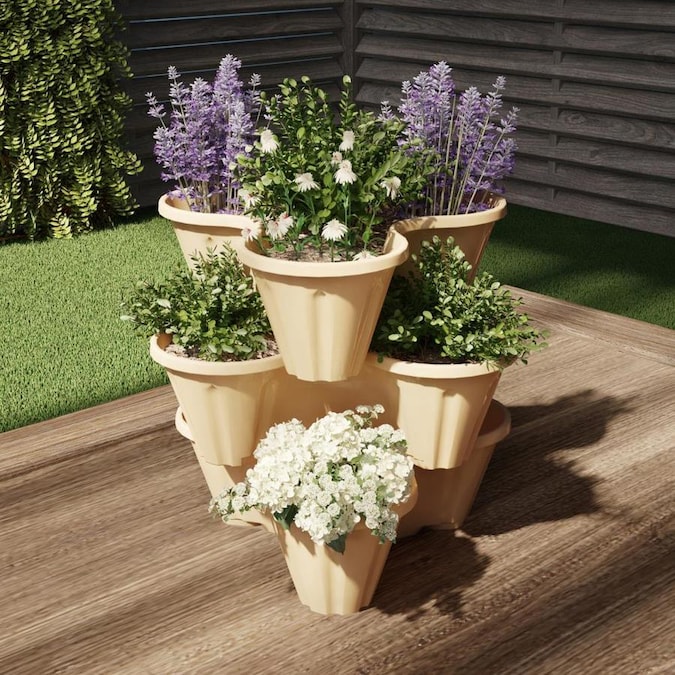 Nature Spring Stacking Planter Tower 3Tier Space Saving Flower Pots