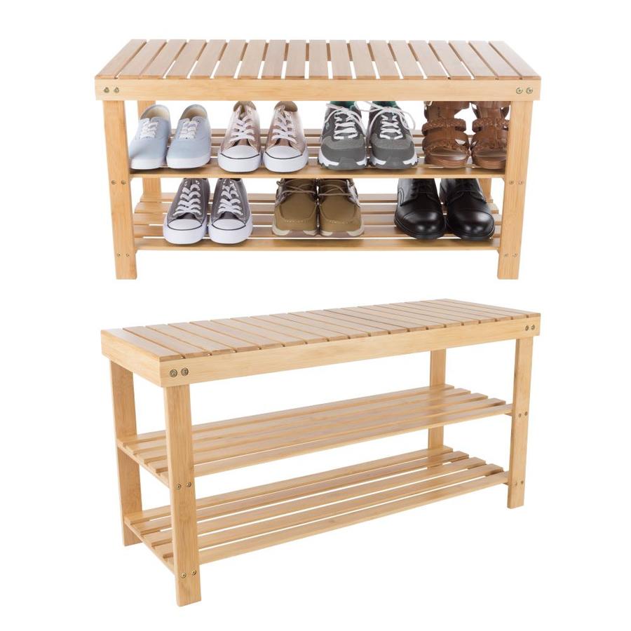 Hastings Home Bamboo Shoe Rack Bench with 2 ShelvesEcoFriendly