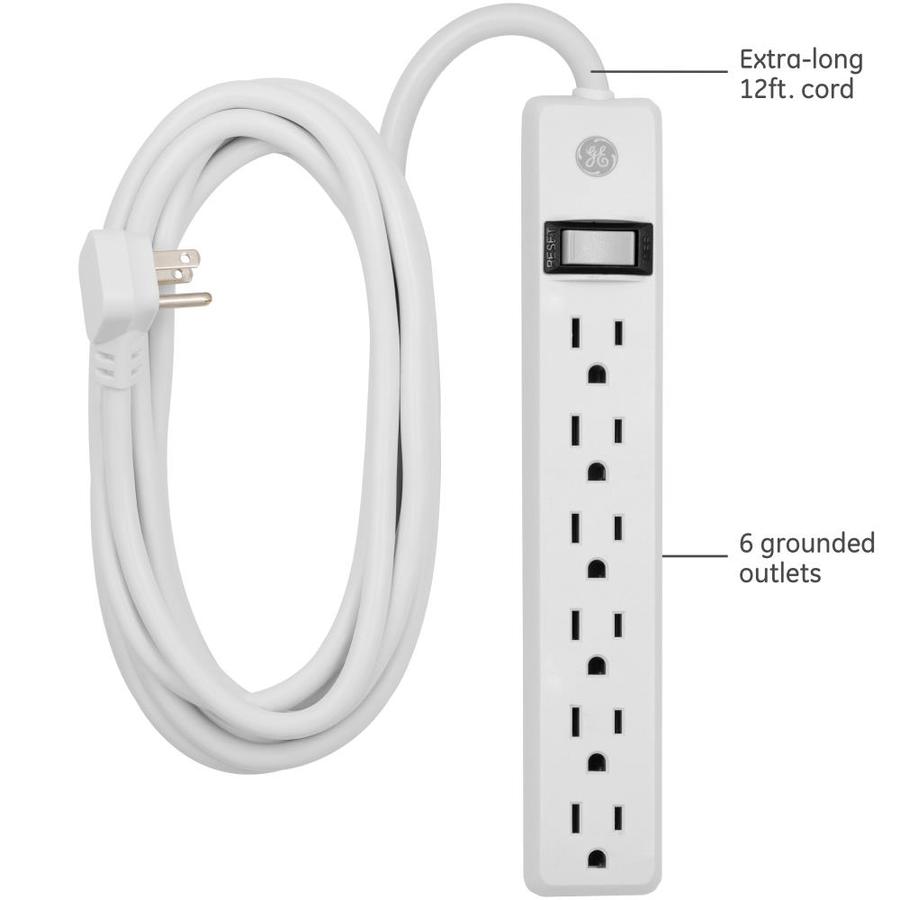 GE GE 6 Outlet Power Strip, 12 Ft Long Extension Cord, Flat Plug, 3 ...