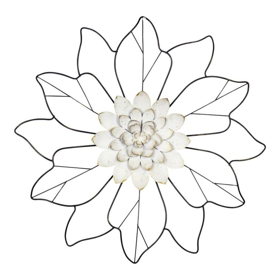HomeRoots White Flower Wall Decor with Matte Black Leaves in the Wall
