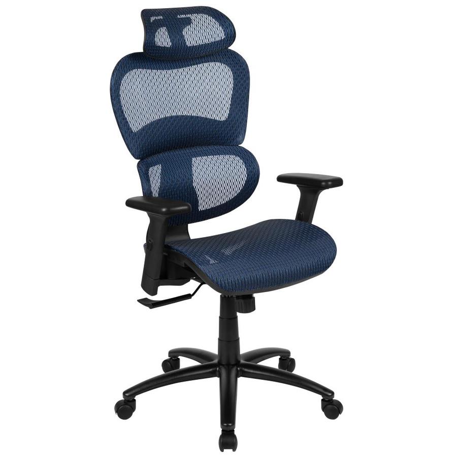 Flash Furniture Ergonomic Mesh Office Chair With 2 To 1 Synchro Tilt Adjustable Headrest Lumbar Support And Adjustable Pivot Arms In Blue In The Office Chairs Department At Lowes Com