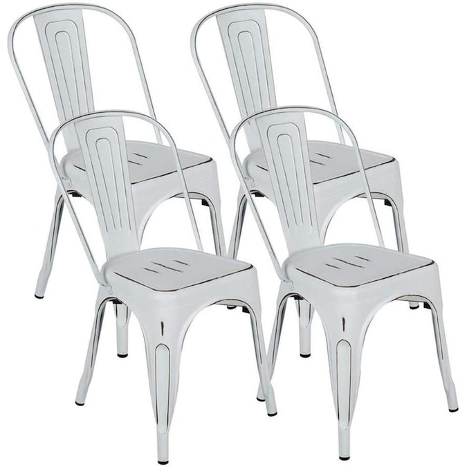 Casainc Distressed White Metal Dining Chairs Distressed Style Stackable Side Chairs With Back Indoor Outdoor Use Chair For Farmhouse Patio Restaurant Kitchen Set Of 4 In The Patio Chairs Department At Lowes Com