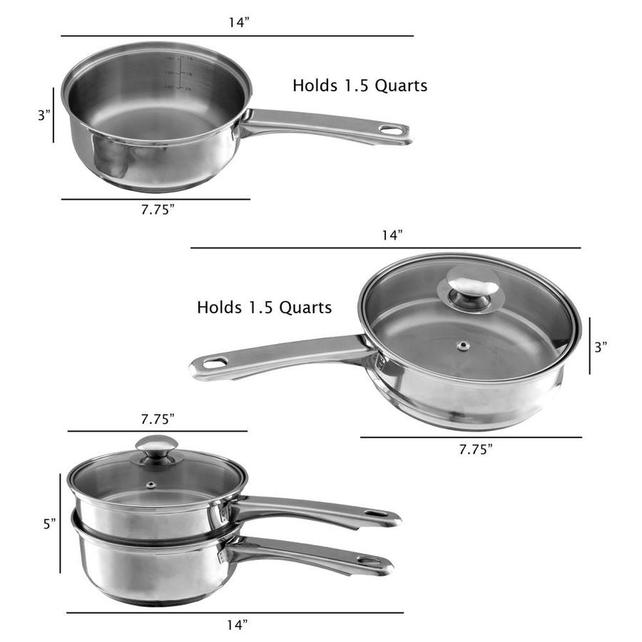 Hastings Home Stainless Steel 6 Cup Double Boiler- 1.5 Quart Saucepan 2 ...