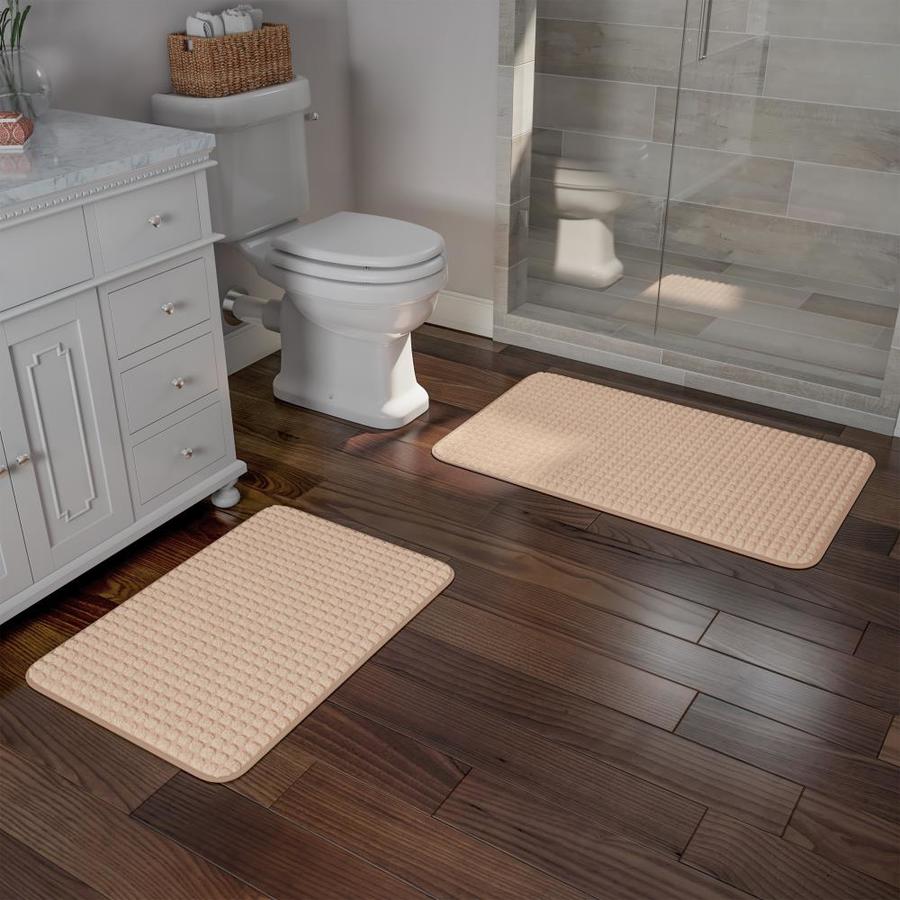 Hastings Home Bathroom Rug Set 2 Piece Memory Foam Bath Mats Jacquard Fleece Non Slip Absorbent Runner For Bathroom Kitchen By Hastings Home Taupe In The Bathroom Rugs Mats Department At Lowes Com