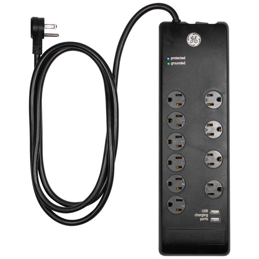 GE GE 10-Outlet Surge Protector with USB, 3000J, 2 Ports, 2.1A, 6ft ...