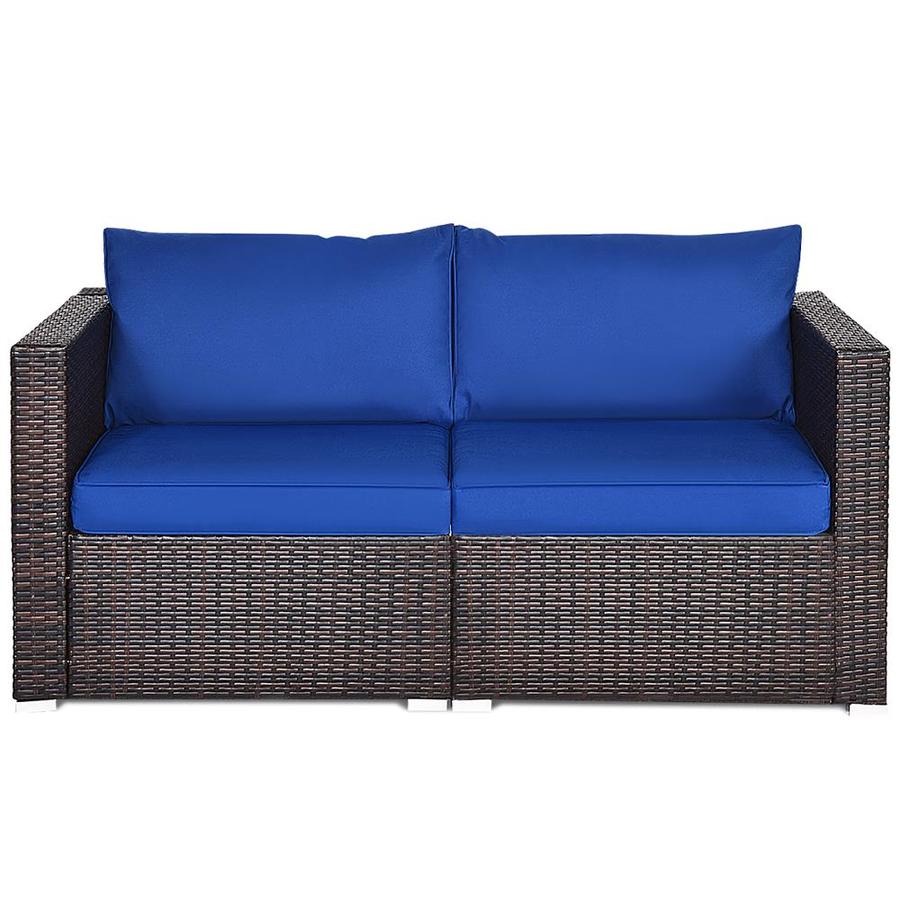 Goplus Rattan Outdoor Sectional With Cushion S And Blue Rattan Frame In The Patio Sectionals Sofas Department At Lowes Com