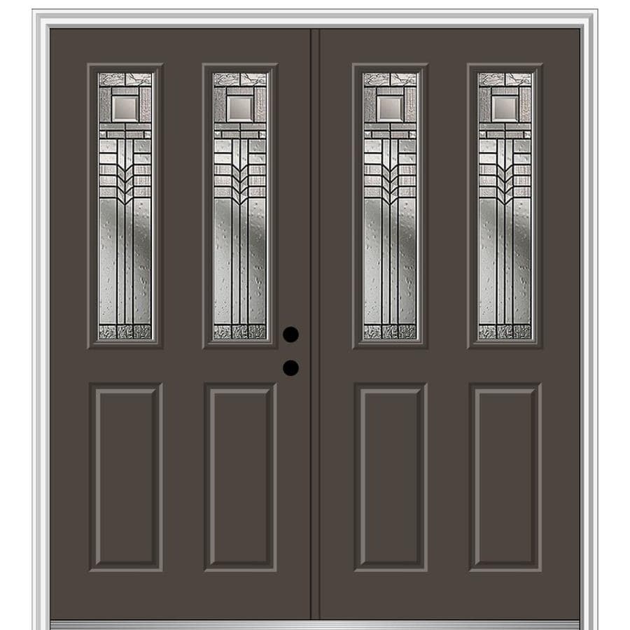 Mmi Door 64 In X 80 In Fiberglass Twin Lite Left Hand Inswing Brown Painted Prehung Double Front Door With Brickmould In The Front Doors Department At Lowes Com
