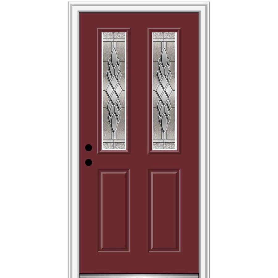 MMI DOOR 30in x 80in Fiberglass Twin Lite RightHand Inswing Burgundy