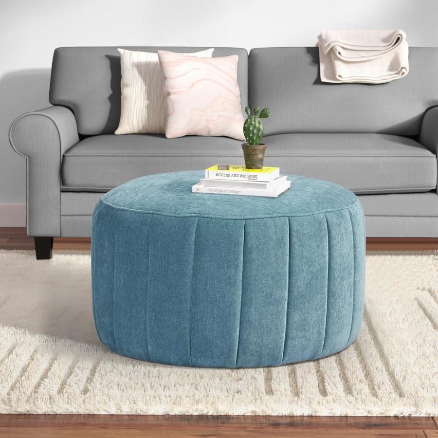 CASAINC Modern Blue Round Storage Ottoman in the Indoor Ottomans ...