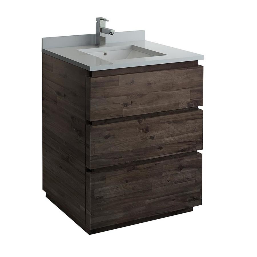 Fresca Stella 30-in Acacia Wood Single Sink Bathroom Vanity with White ...