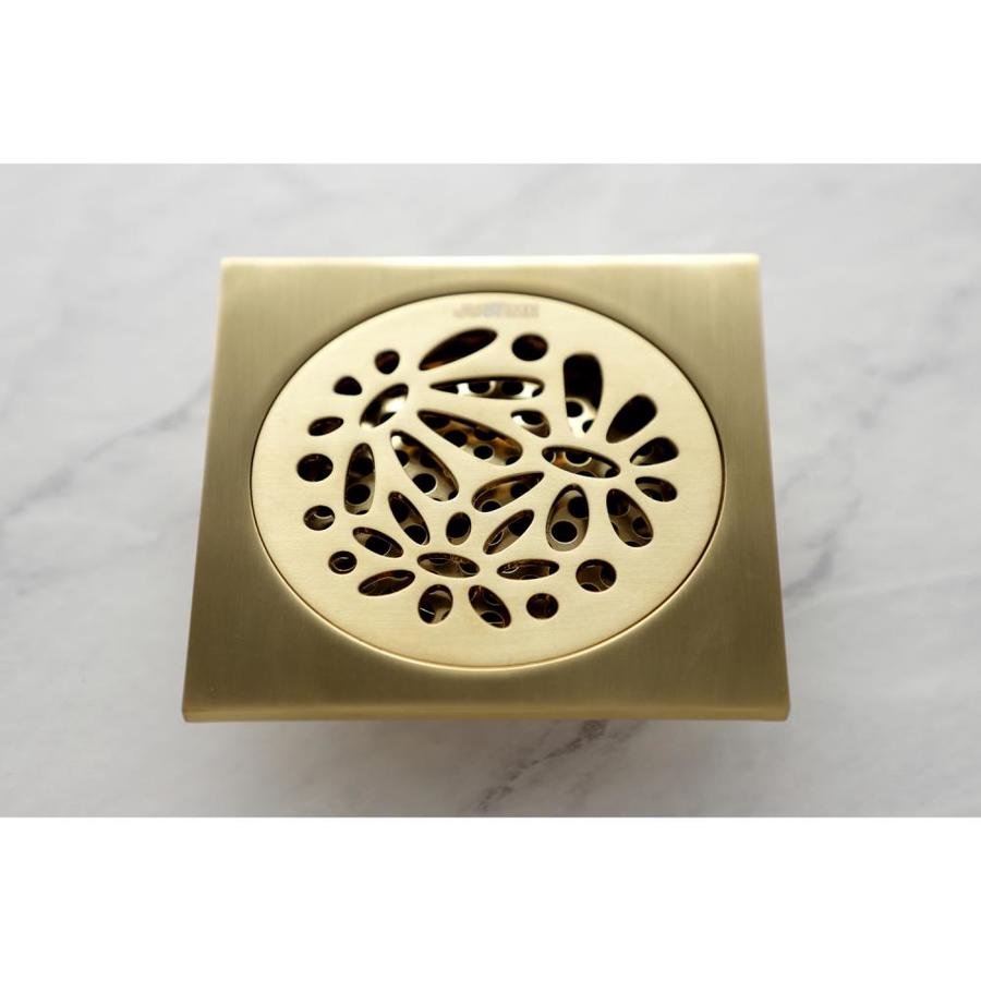 Kingston Brass Floral 4in Grid Square Brass Shower Drain in Brushed