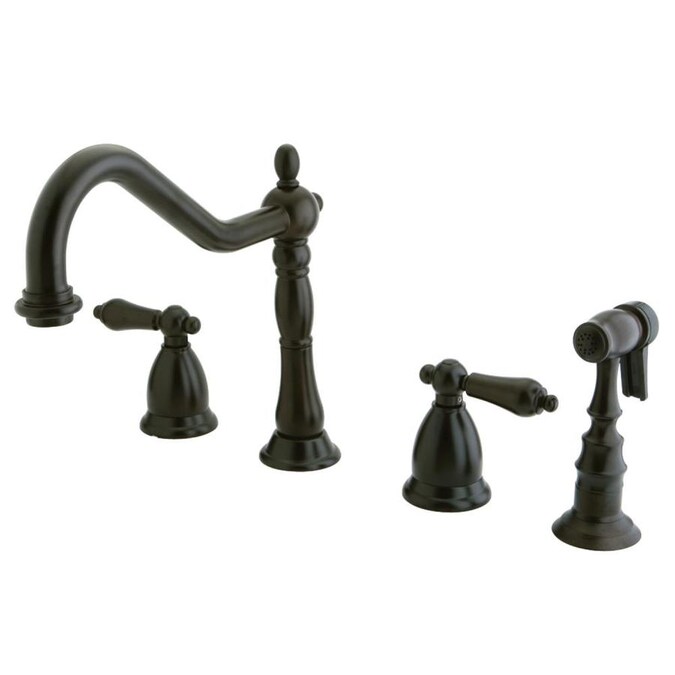 Kingston Brass Heritage Oil Rubbed Bronze 2 Handle Deck Mount High Arc Handle Kitchen Faucet In The Kitchen Faucets Department At Lowes Com