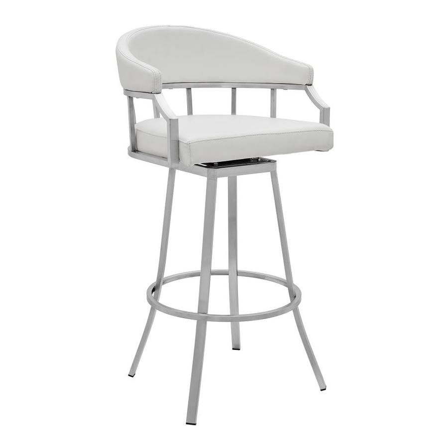 Armen Living Palmdale White Bar Height Upholstered Swivel Bar Stool in