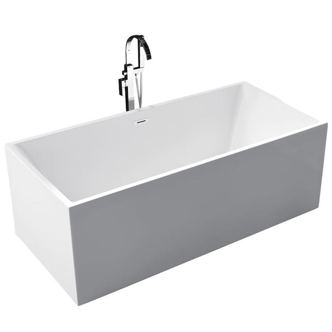 White Acrylic CUPC Certified Stand Alone Tub Modern Style with Chroming Brass Overflow and Drain 67 In Freestanding Bathtub Modern Seamless Socking Tub PW-28778