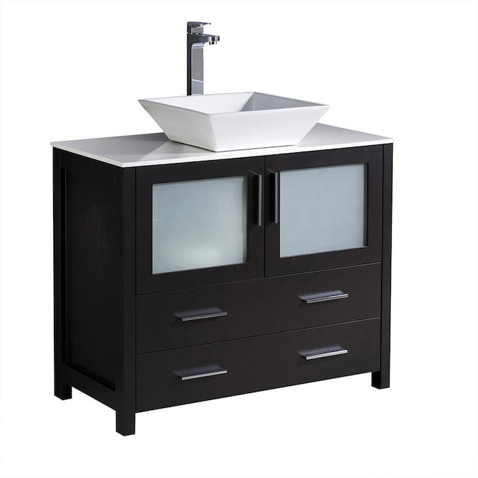 Fresca Fresca Torino 36 In Espresso Modern Bathroom Cabinet With Vessel Sink In The Bathroom Vanities With Tops Department At Lowes Com
