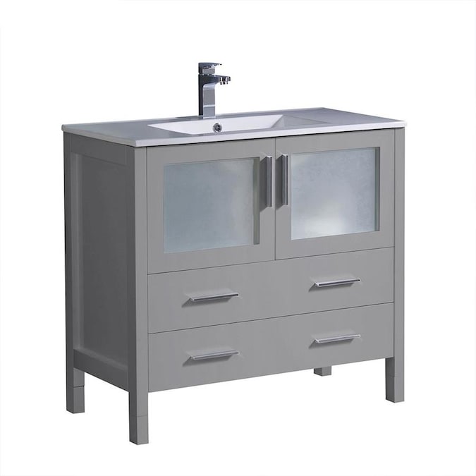 Fresca Fresca Torino 36 In Gray Modern Bathroom Cabinet With Integrated Sink In The Bathroom Vanities With Tops Department At Lowes Com