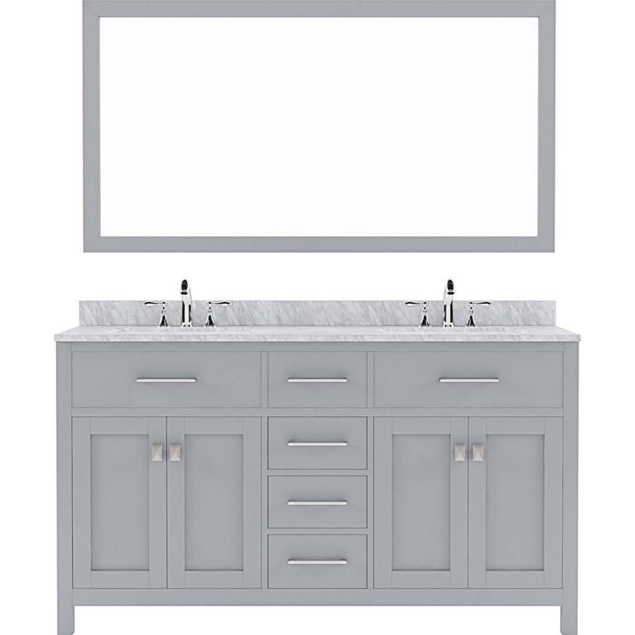 Virtu Usa Caroline 60 In Gray Undermount Double Sink Bathroom Vanity With Italian Carrara White Marble Top Mirror Included In The Bathroom Vanities With Tops Department At Lowes Com