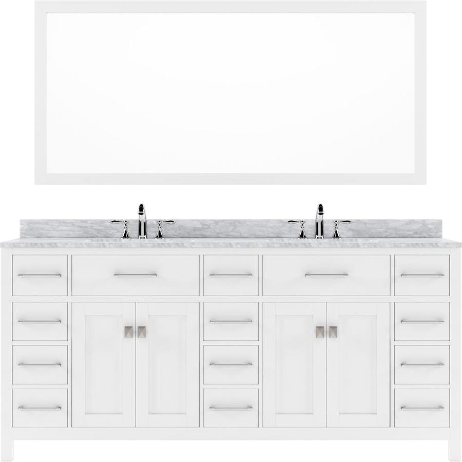 Virtu Usa Caroline Parkway 72 In White Undermount Double Sink Bathroom Vanity With Italian Carrara White Marble Top Mirror Included In The Bathroom Vanities With Tops Department At Lowes Com