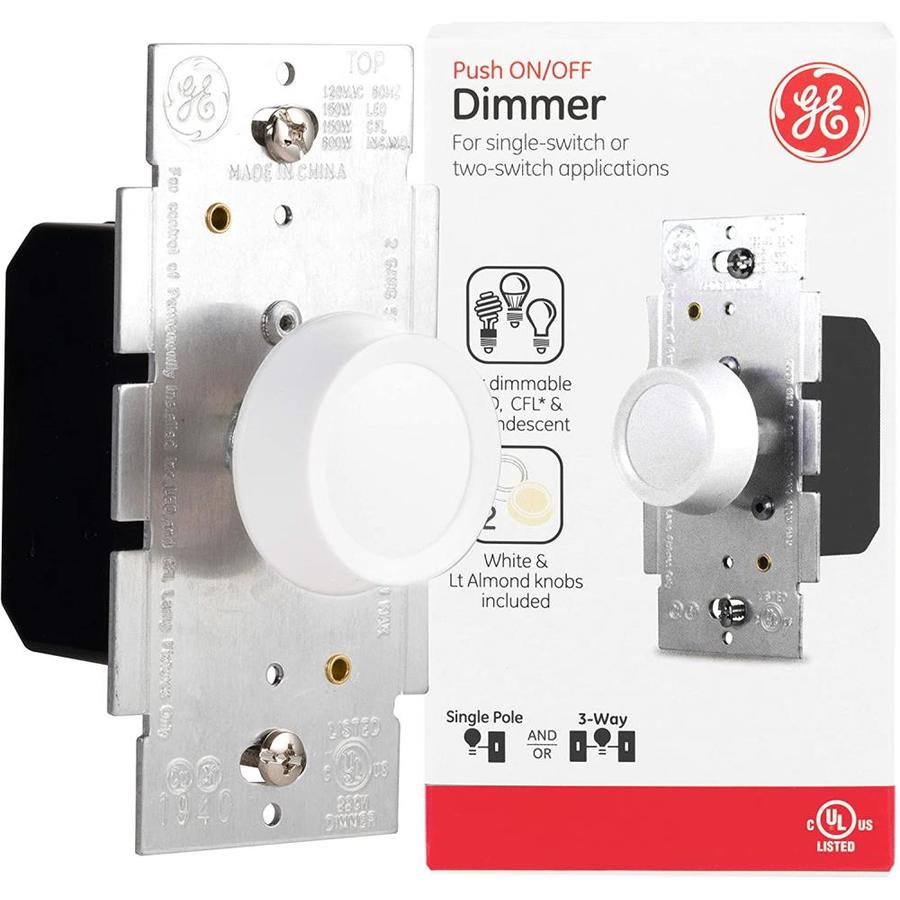 GE GE Single Pole Dimmer Knobs, Push On/Off, White and Light Almond in