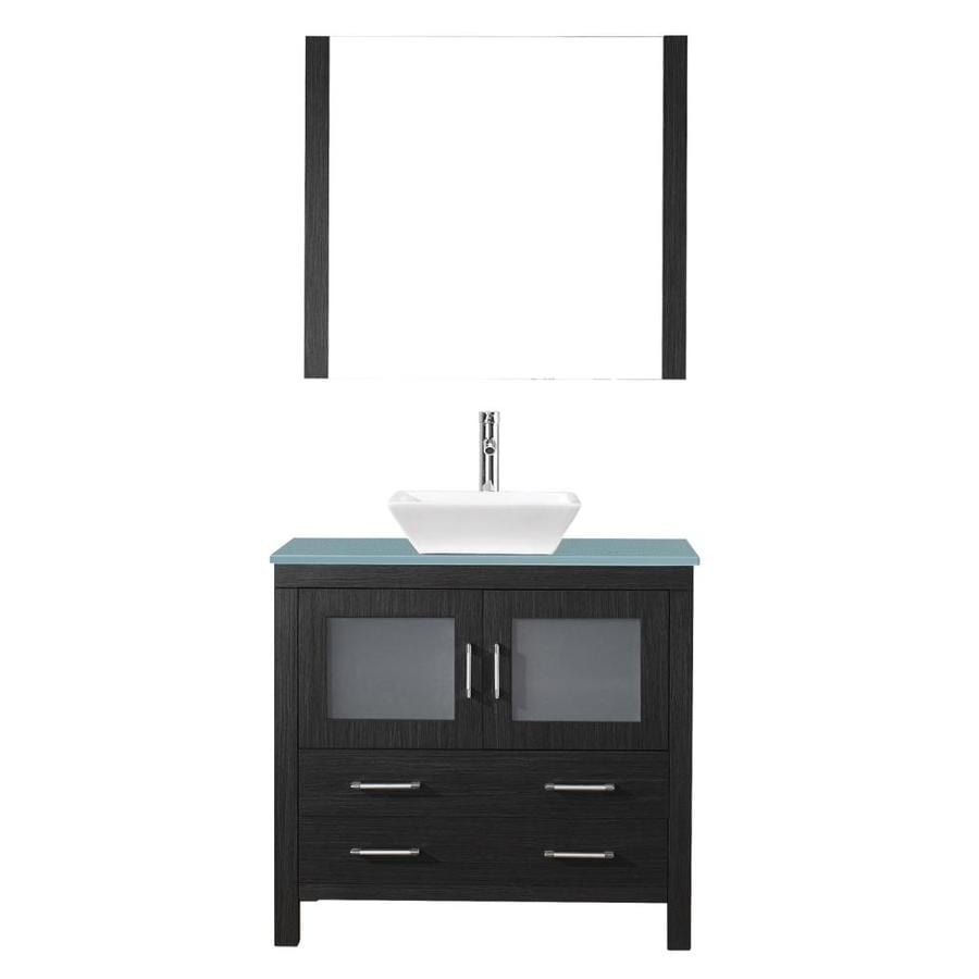 Virtu Usa Dior 36 In Zebra Gray Single Sink Bathroom Vanity With Aqua Tempered Glass Glass Top Mirror And Faucet Included In The Bathroom Vanities With Tops Department At Lowes Com