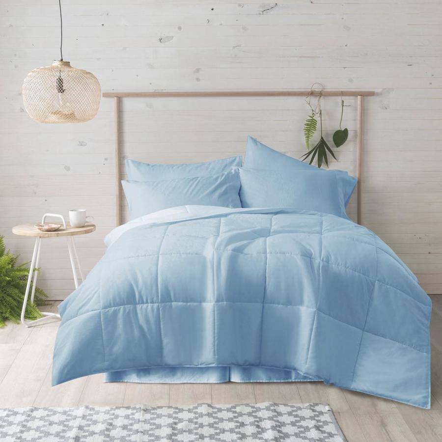 New Sega Home Ultra Down Alternative Blue Light Blue Solid Reversible Twin Comforter Microfiber With Polyester Fill In The Comforters Bedspreads Department At Lowes Com