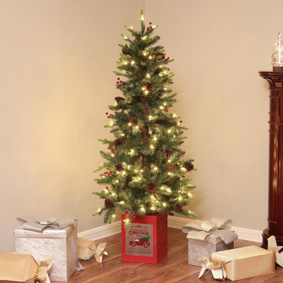 Luxen Home Pre-Lit 5ft Porch Artificial Christmas Tree with Holiday ...