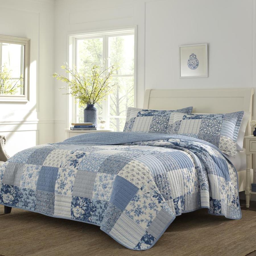 Laura Ashley Laura Ashley-Cotton- Blue Paisley Patchwork King 3- Piece ...