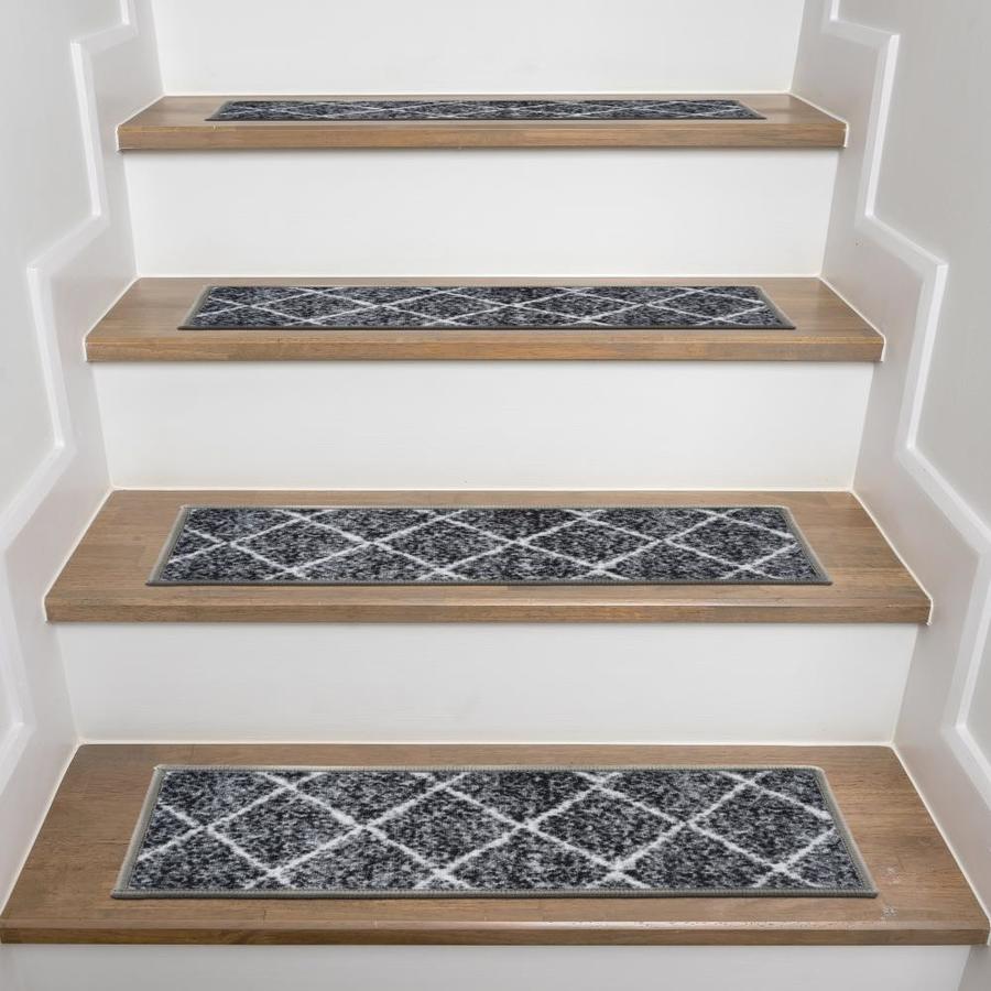 World Rug Gallery Stair Treads Gray Indoor Trellis Mid-Century Modern ...