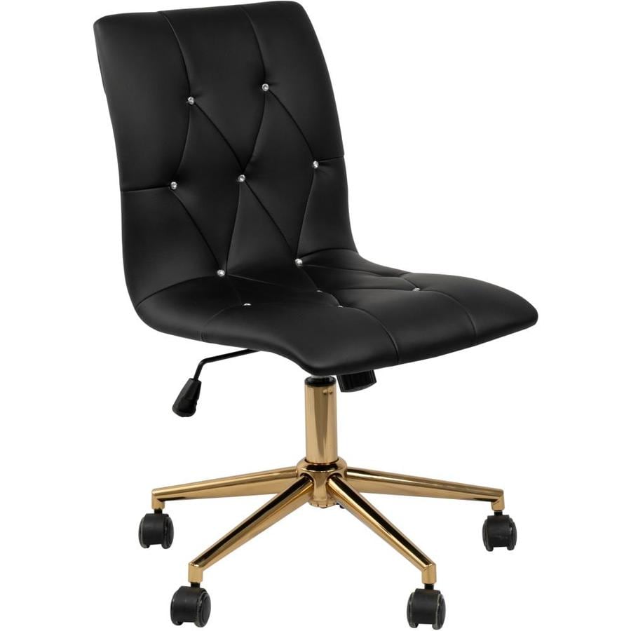 Venetian Worldwide Venetian Worldwide Black Tufted Leatherette Armless High Back Adjustable Height Home Office Chair With Wheeled Gold Base In The Office Chairs Department At Lowes Com