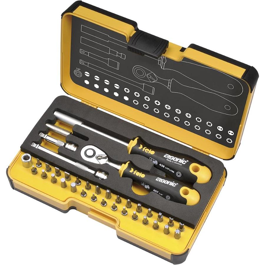 Felo RGo Screw Driver with Bitholder and 1/4 In. Ratchet Black and