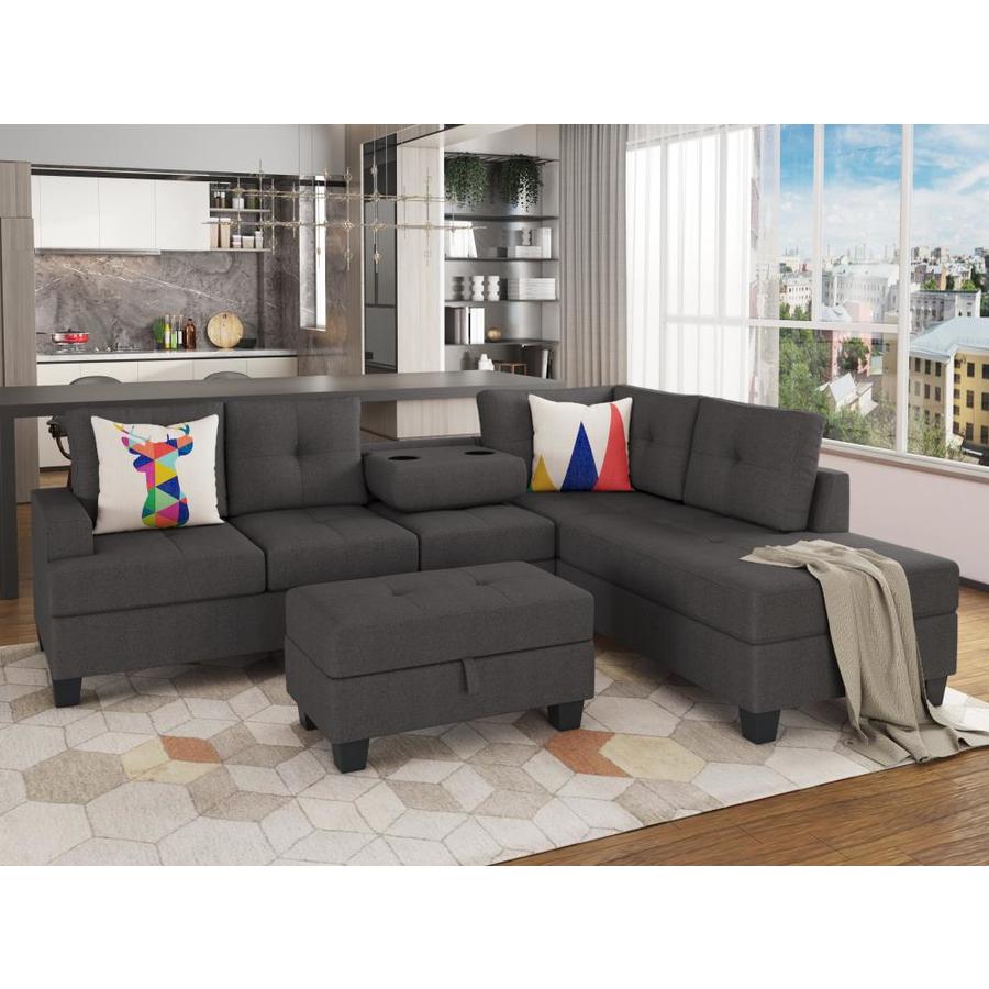 Casainc Dark Grey L Shape Sectional Sofa Matching Storage Ottoman And Cup Holders In The Couches Sofas Loveseats Department At Lowes Com