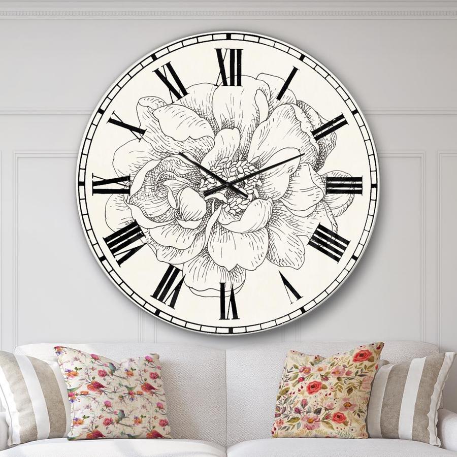 Designart Designart 'Pen and Ink Florals IV' Farmhouse wall clock in ...