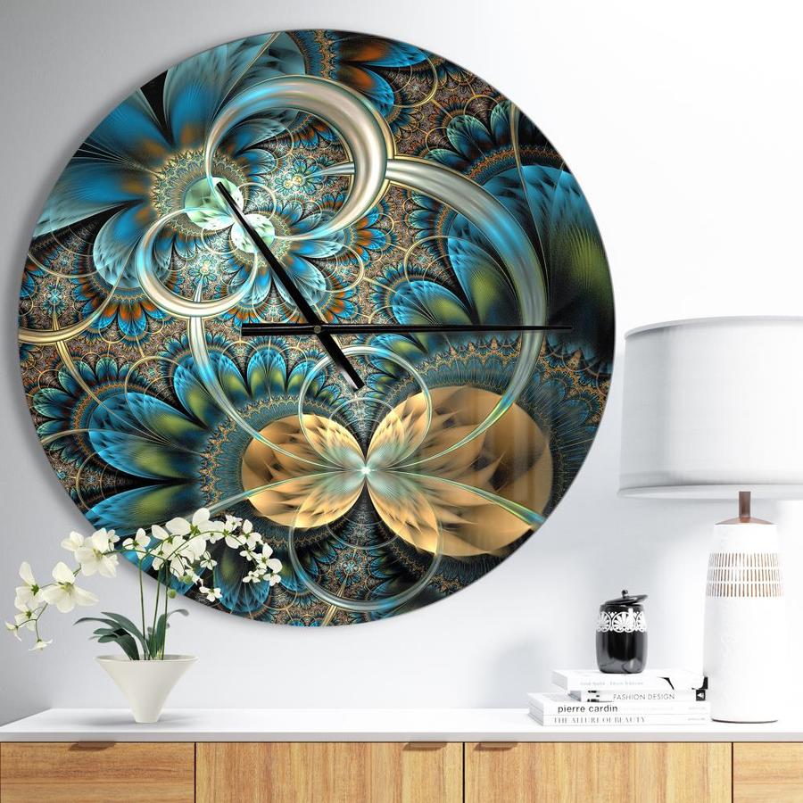 Designart Designart 'symmetrical Blue Gold Fractal Flower ' Modern wall ...