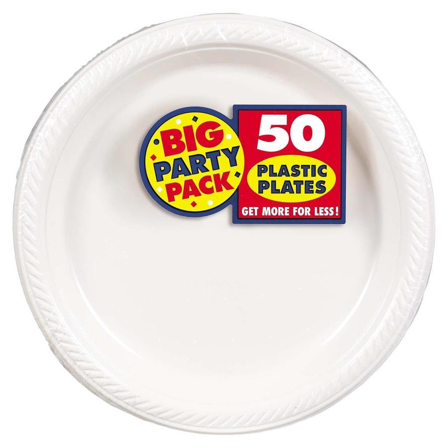 Amscan 50Pack White Plastic Disposable Dinner Plates in the Disposable Plates department at