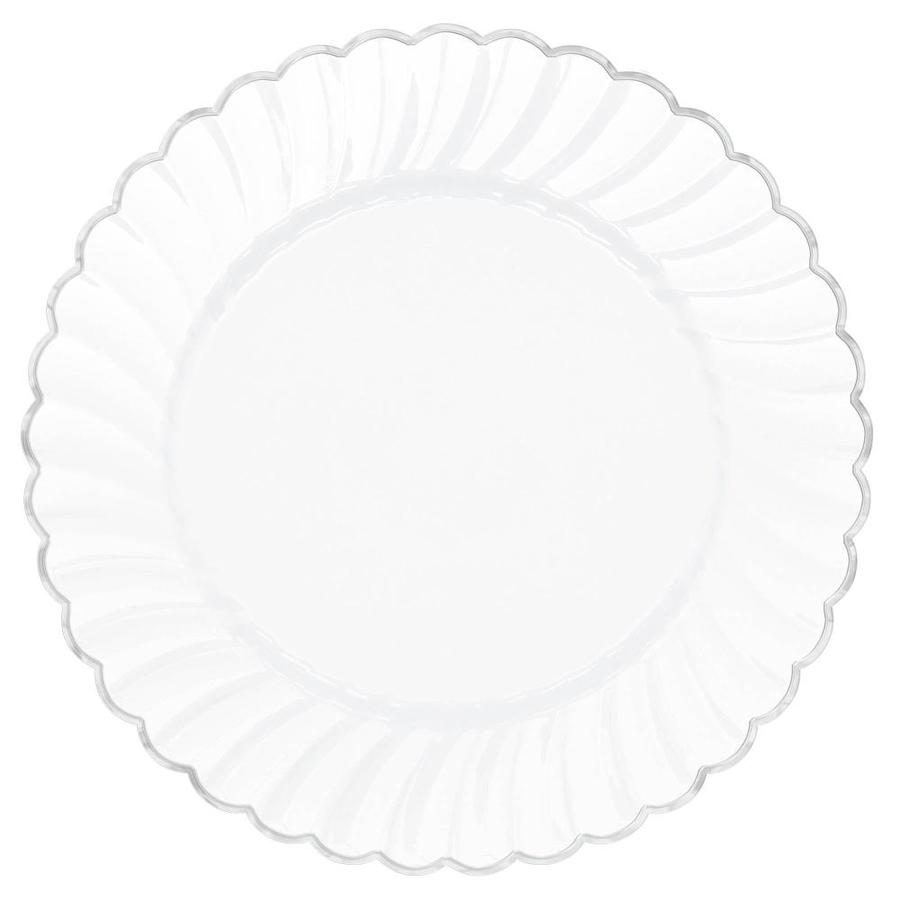 Amscan White 7.5-in. Scalloped Premium Plastic Plates with Silver Trim ...