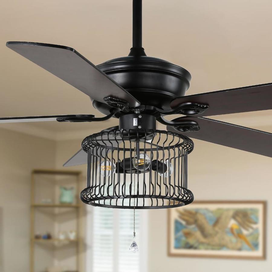 Bella Depot 52-in Black Reversible Industrial Cage Ceiling Fan with ...