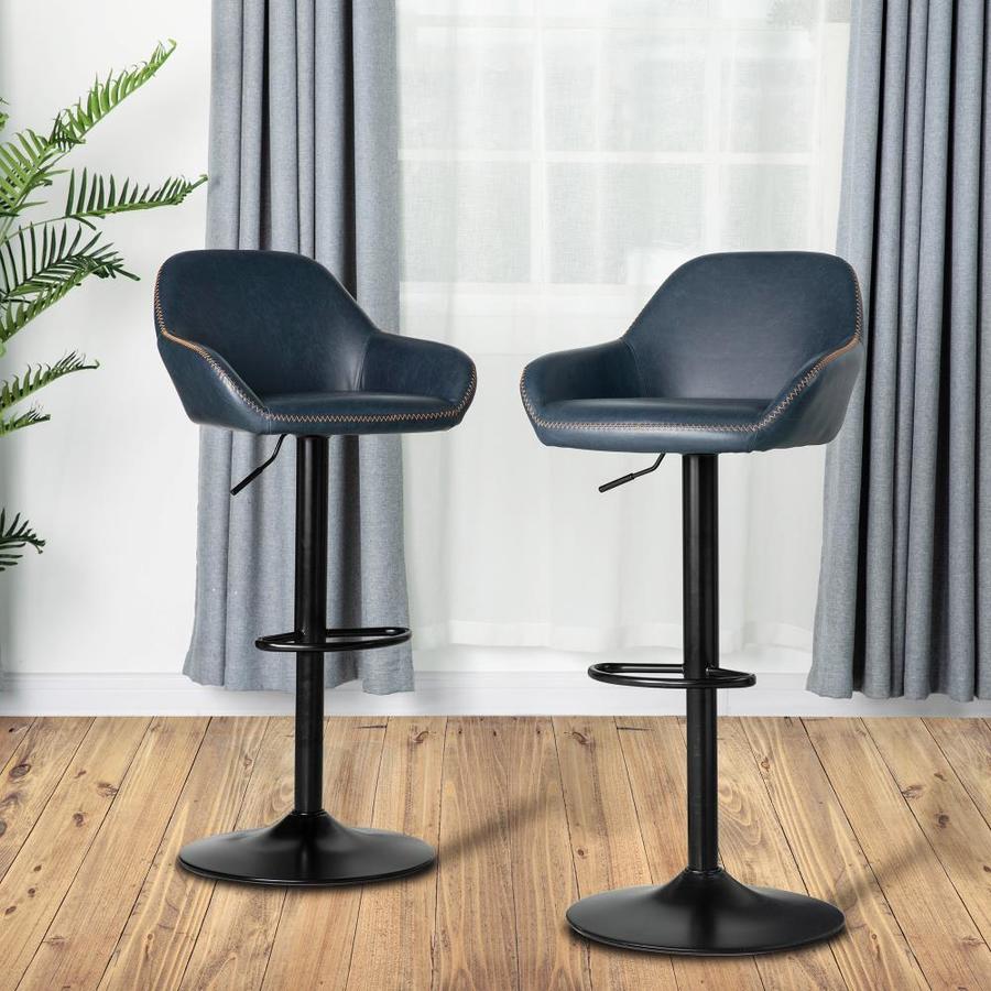 Glitzhome S/2 Mid-Century Modern Vintage Navy Blue Leatherette ...