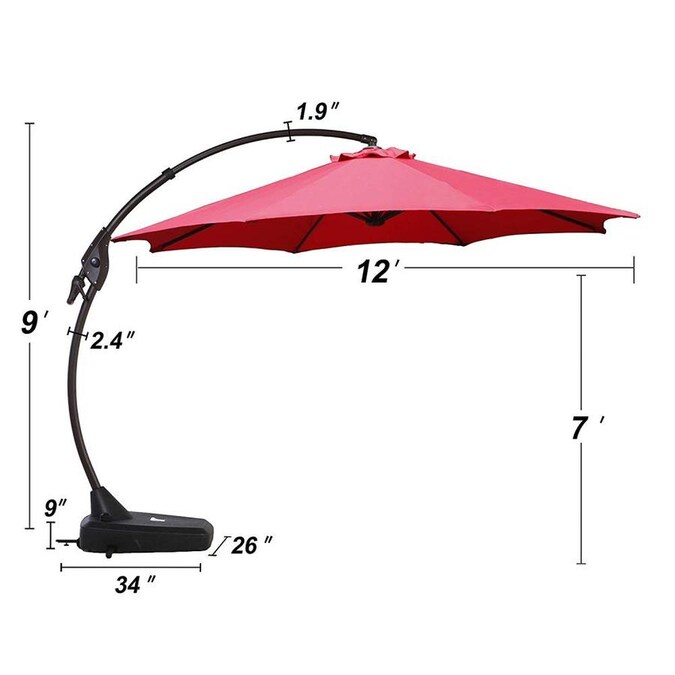CASAINC 12 Ft Cantilever Patio Umbrella With Base In Brick Red In The
