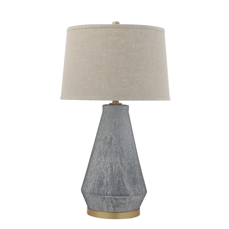 Creative CoOp Textured Blue Glaze Ceramic Table Lamp with Natural