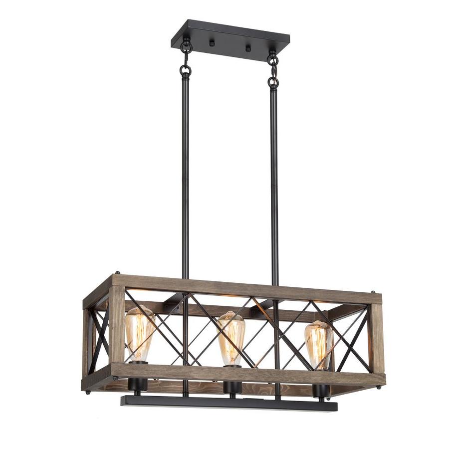 Lnc 3 Light Brown Wood With Matte Black Medium Modern Farmhouse Rectangle Kitchen Island Pendant 3879