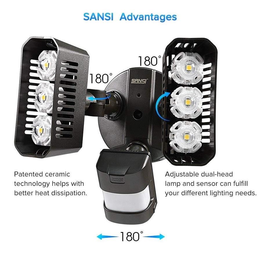 SANSI 27-Watt 2700 Lumens 180-Degree Black Motion Sensor Outdoor ...