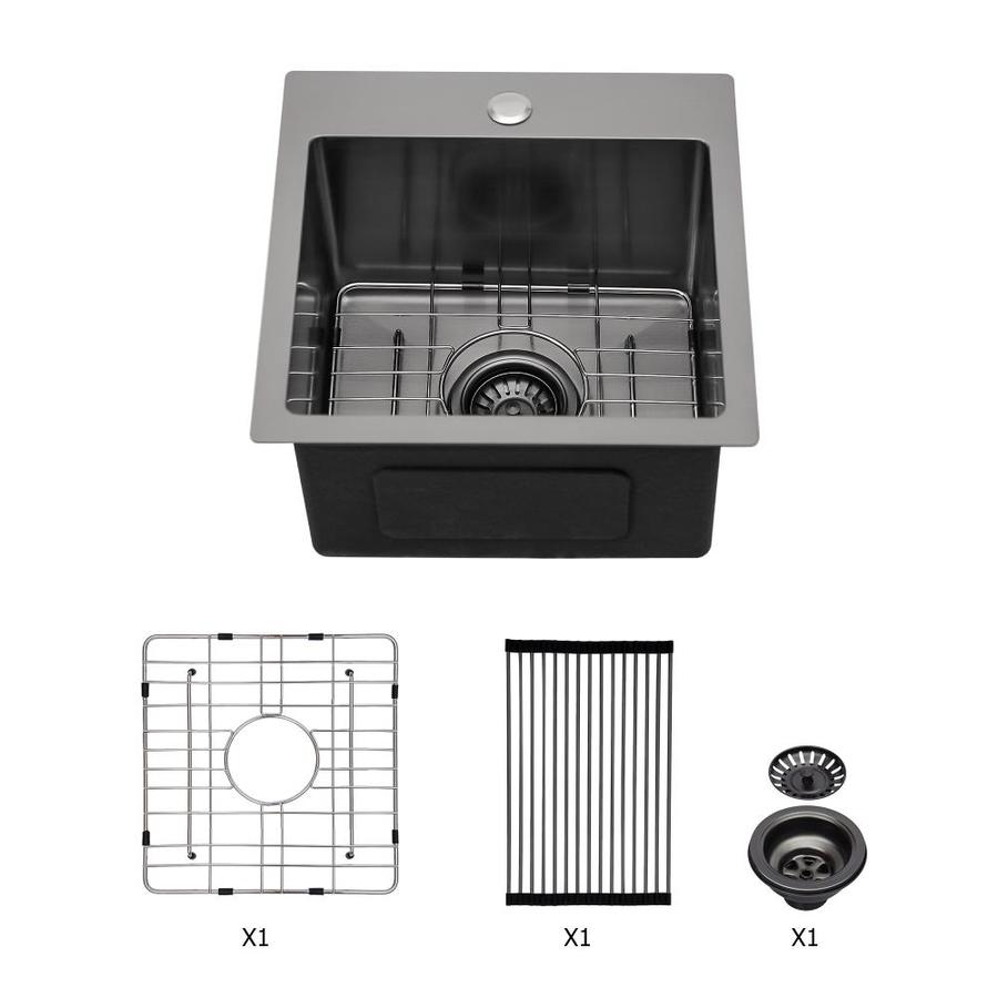 Matrix Decor Kitchen Sink Drop In 15 In X 15 In Black Single Bowl 1 Hole Kitchen Sink All In One Kit In The Kitchen Sinks Department At Lowes Com