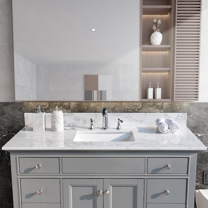 CASAINC 49-in W x 22-in D, Stone Vanity Top in Carrara White with White ...