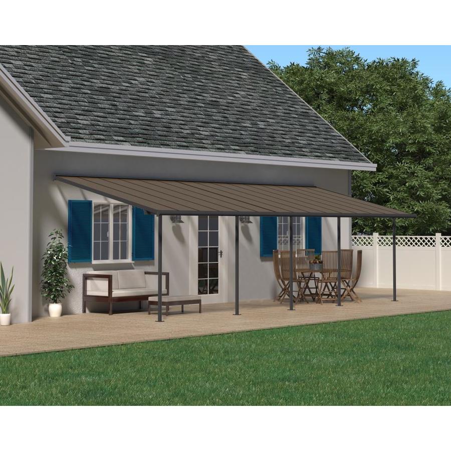 Palram Sierra 10 ft. x 30 ft. Gray/Bronze Aluminum Patio Cover Awning in the Patio Covers