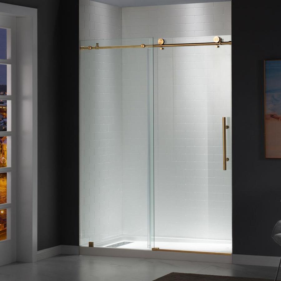Woodbridge AUSTIN 76-in H x 44-in to 48-in W Frameless Sliding Gold Shower Door (Tempered Glass 