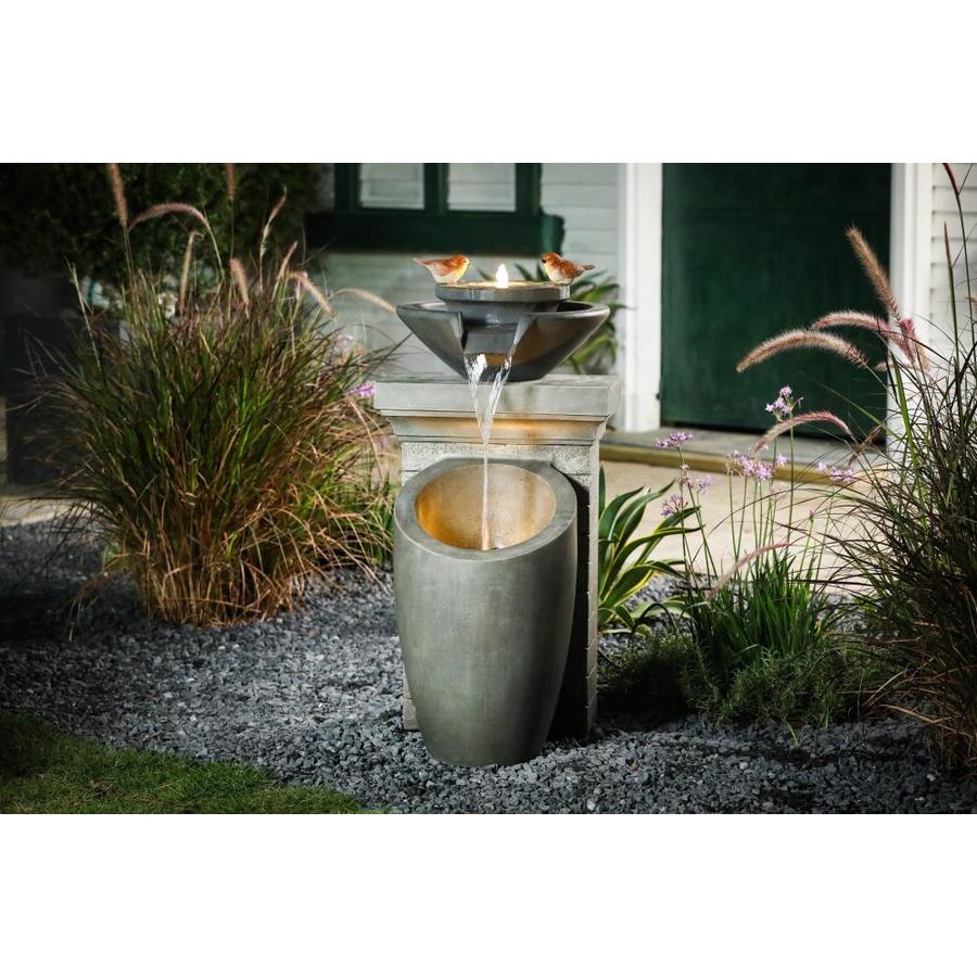 Luxen Home Cement Modern Column and Bowls Outdoor Fountain with LED ...