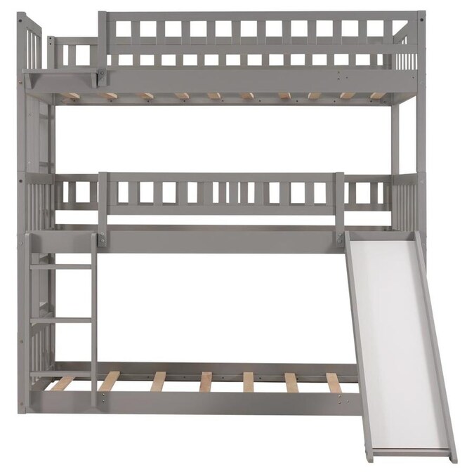 No Box Spring Needed Triple Bed Twin-Over-Twin-Over-Twin Bed with Built-in Ladder and Slide for Kids