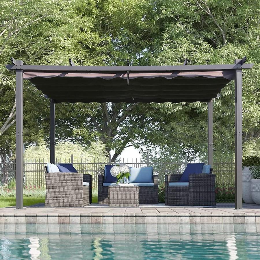 VEIKOUS 10 ft. x 13 ft. Aluminum Outdoor Patio Pergola with Retractable ...