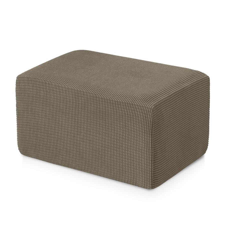 Subrtex Textured Grid Stretch Box Cushion Ottoman Slipcover, Olive