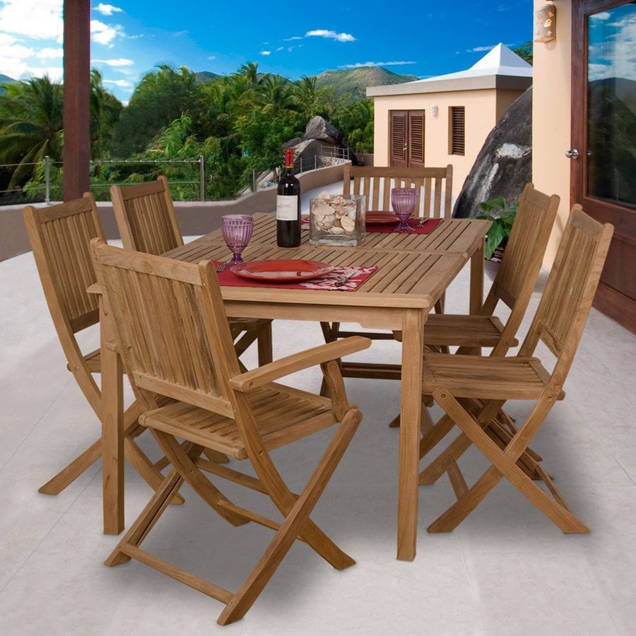 Shop International Home Amazonia Teak 7Piece Brown Wood Frame Patio Dining Set at Lowes.com